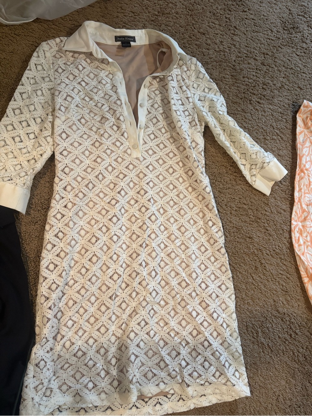 Jessica Howard White Lace Long-Sleeve Collared Sheath Dress